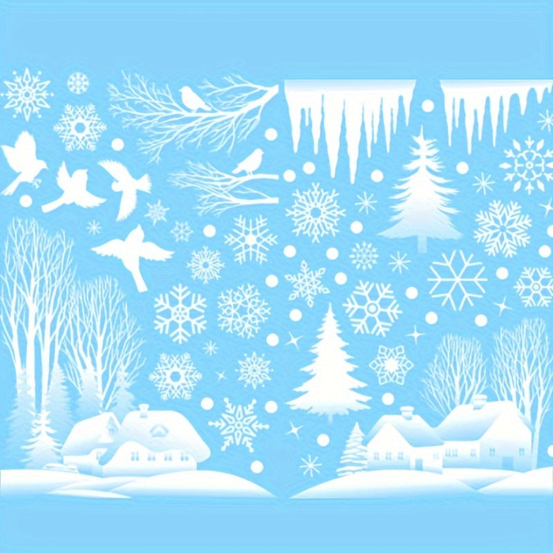 Christmas Forest Snow House Window Sticker Set with 74 Pieces for Holiday Decor
