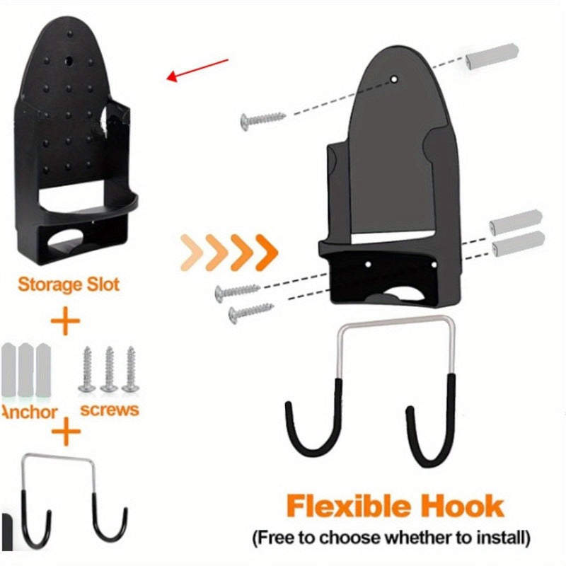 Perchero de pared para tabla de planchar de hierro negro con 6 accesorios y plástico PBT resistente al calor