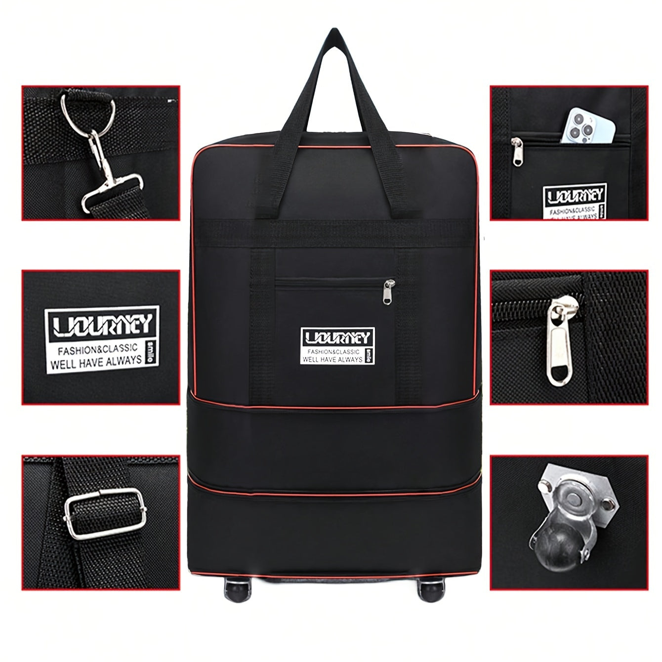 Foldable Travel Luggage Bag with Wheels Expandable Carry-On Suitcase for Business and Travel