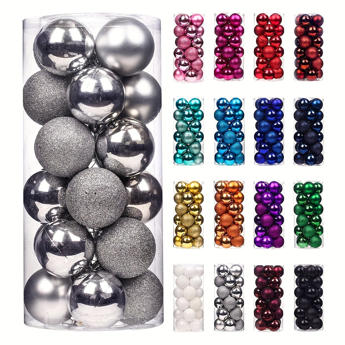 Juego de 24 adornos de árbol de Navidad irrompibles en varios tamaños para decoraciones navideñas