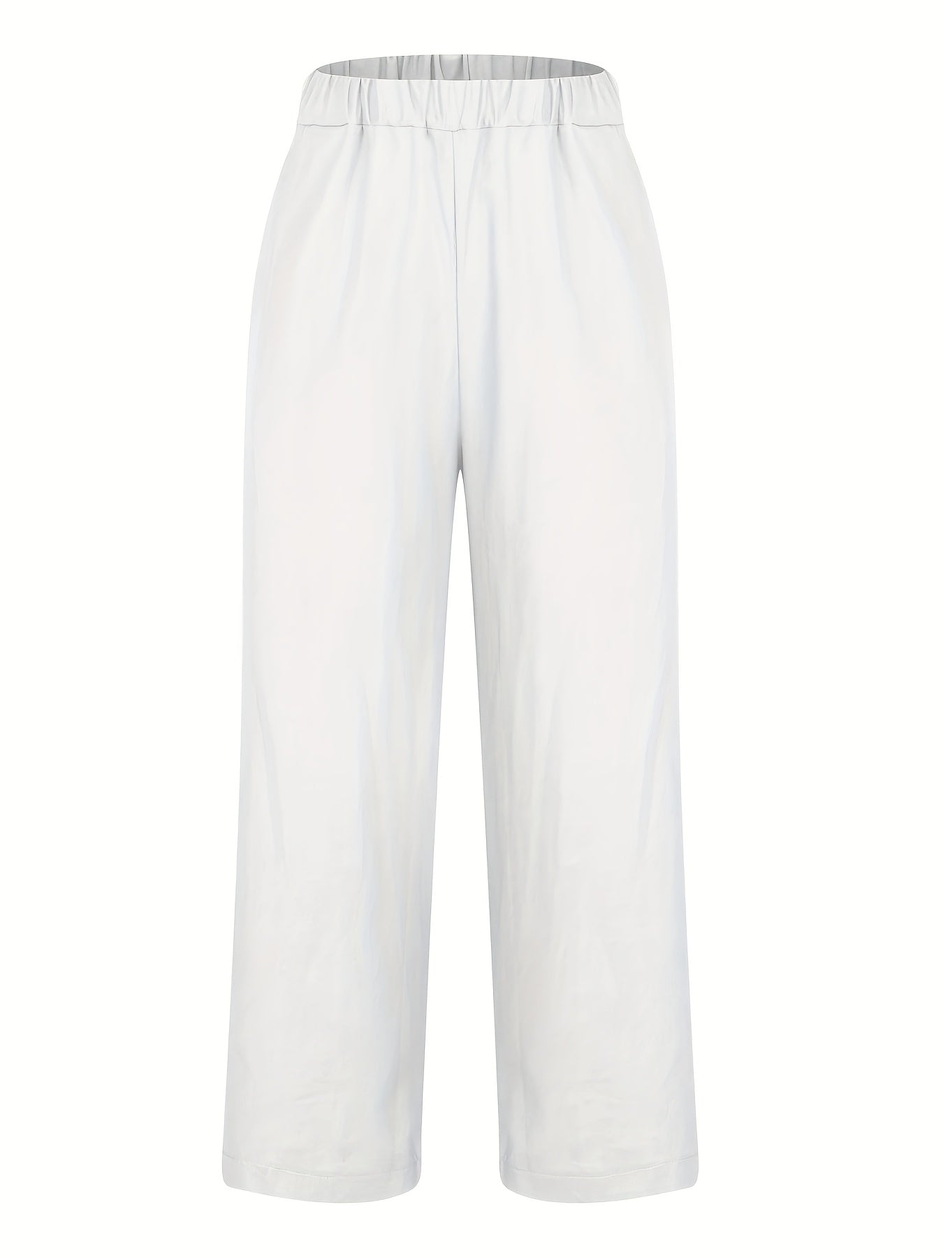 Pantalones casuales de mujer de talla grande con cintura elástica y bolsillos, color sólido