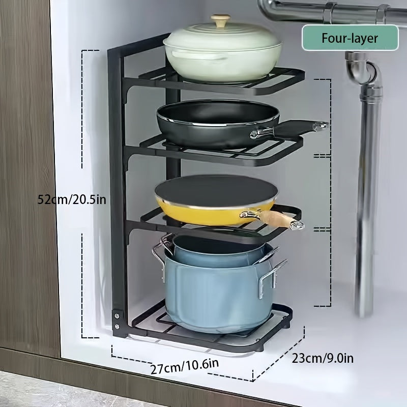 Stainless Steel Pot Rack Adjustable Height 3-Tier or 4-Tier Kitchen Storage Organizer