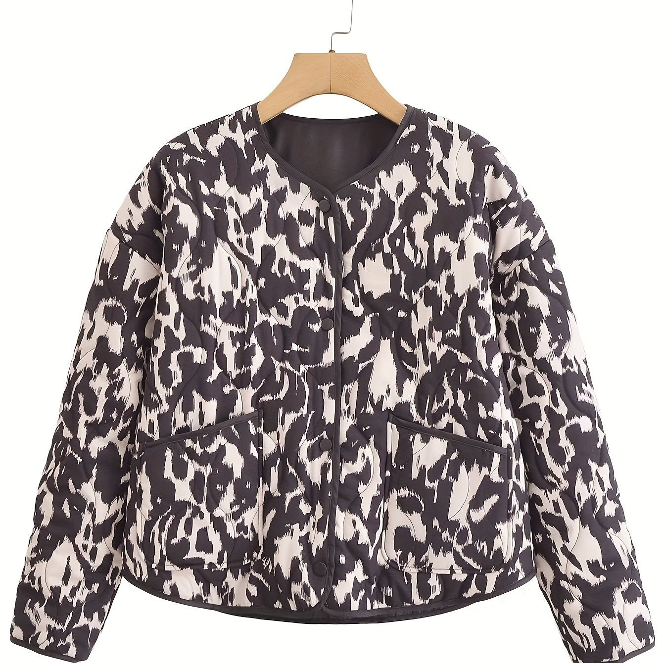 Women's Tie Dye Quilted Jacket with Button Detail Polyester Casual Long Sleeve