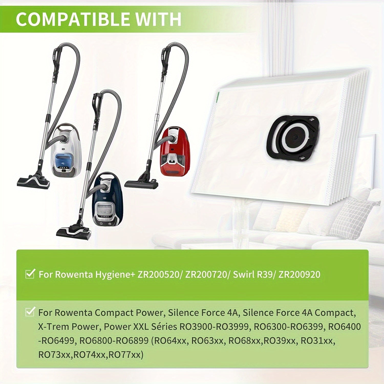 Power va Silence Force uchun 4 ta paketli changyutgich sumkasi almashtirish, mos keladigan modellari