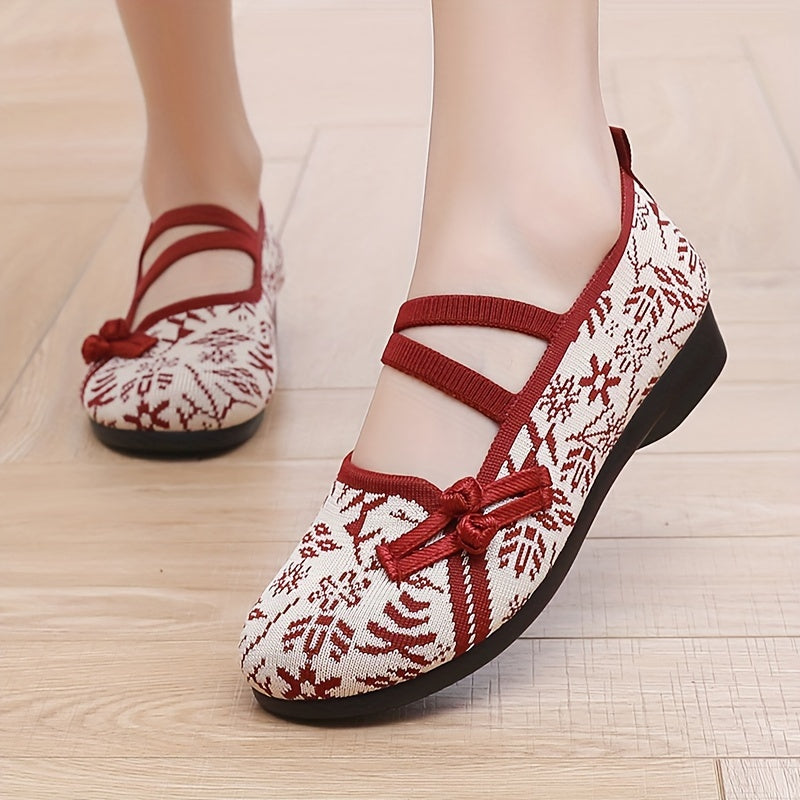 Women's Knit Slip-On Flats Lightweight Ethnic Pattern Fabric Comfortable Walking Shoes