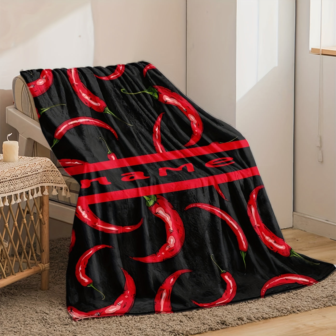Personalized Cartoon Chili Pattern Flannel Blanket Lightweight Soft All-Season Throw for Bed Couch Camping Travel