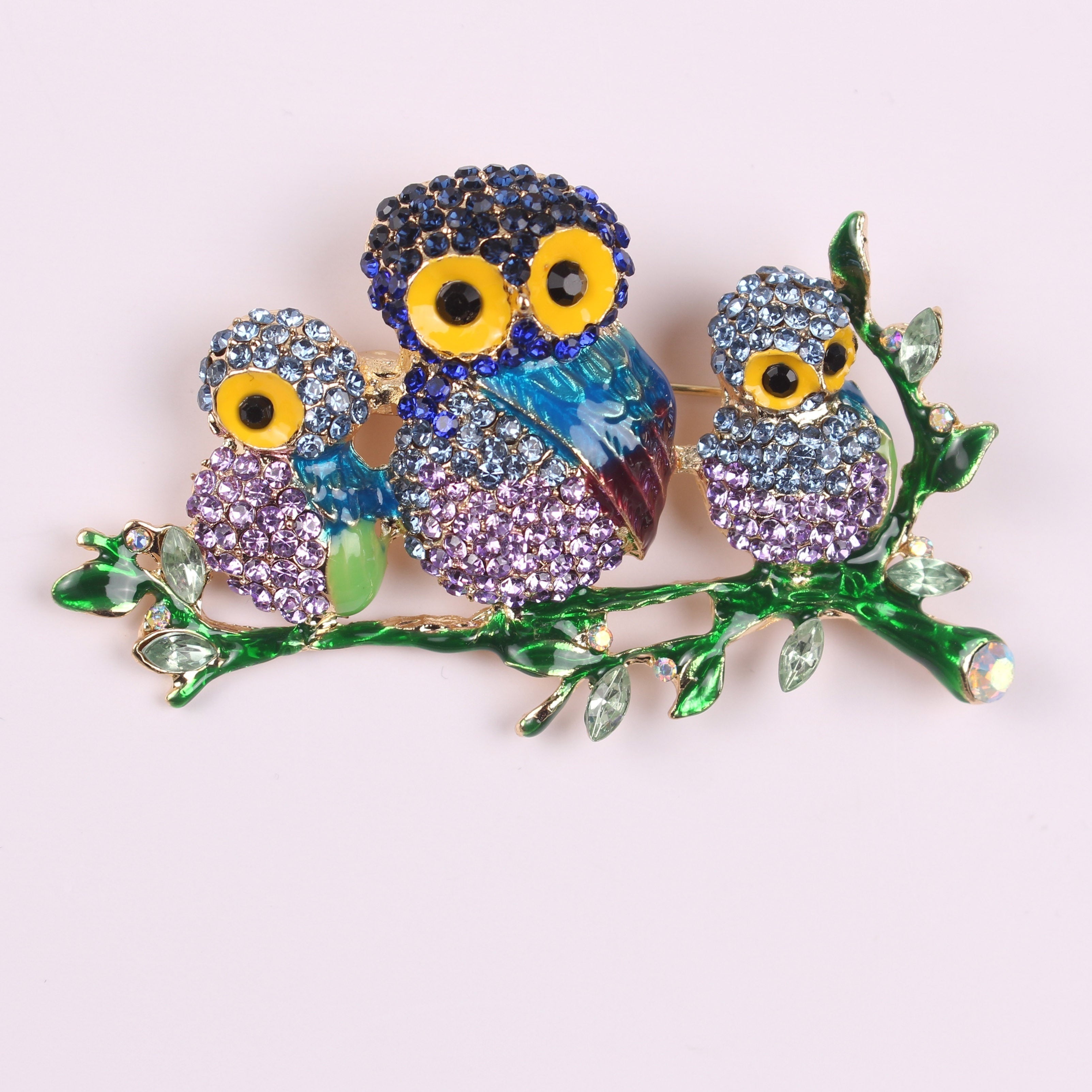 Cute Owl Brooch Rhinestones Animal-Themed Pin for Hats Jeans Coats Bags Accessories