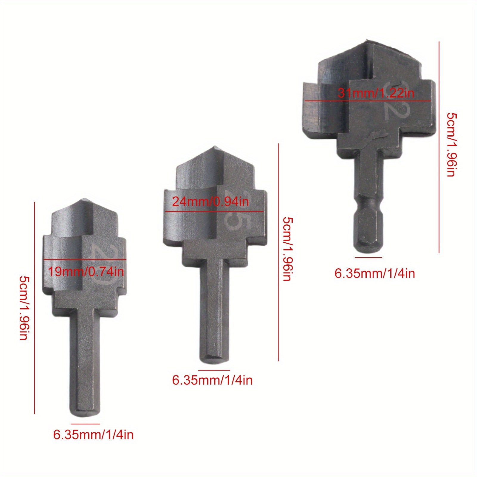 3-Piece PPR Lifting Stepped Drill Bit Set with Hex Shank for Water Pipes 20/25/32mm Black Metal