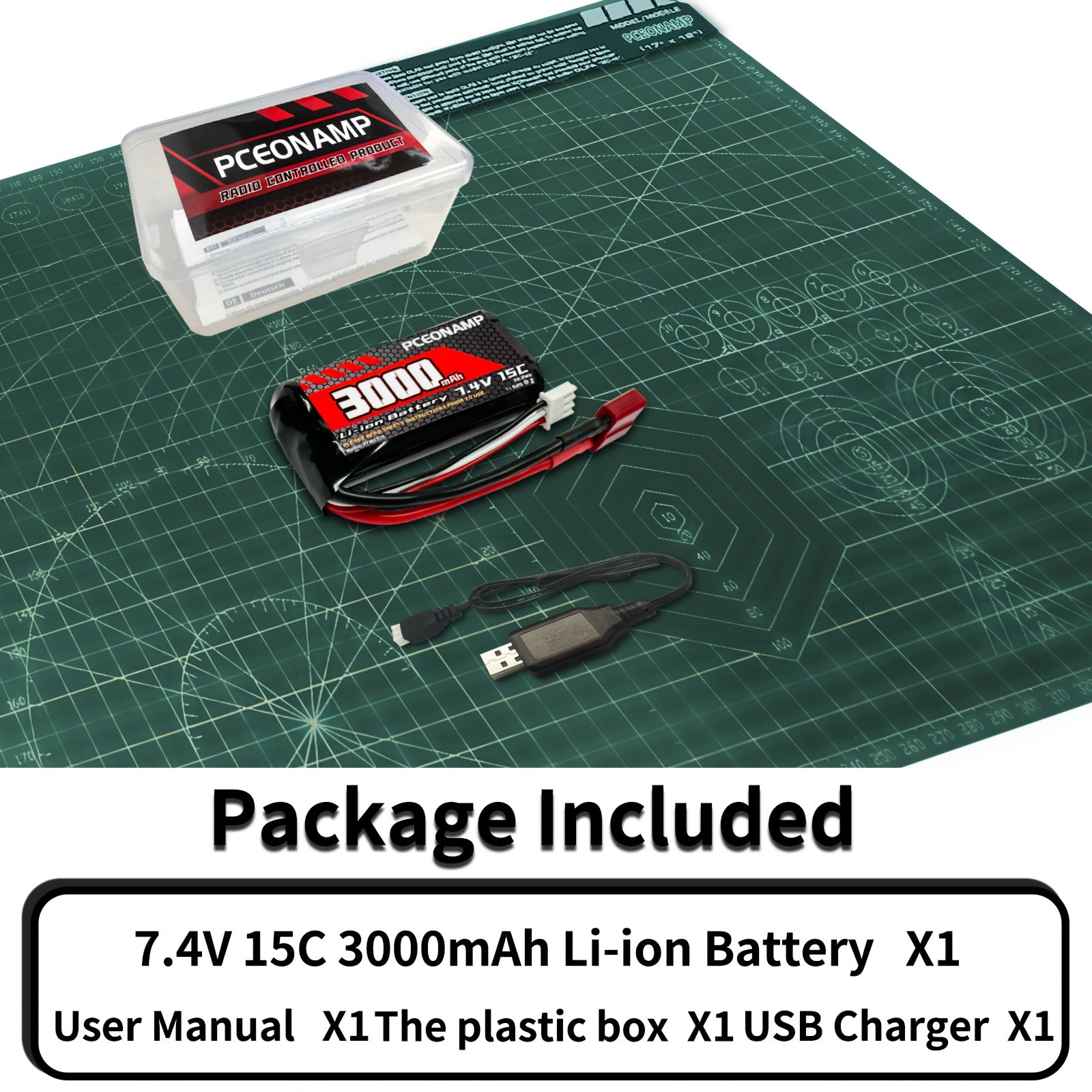 7.4V 3000mAh 2S Li-Ion RC Battery for 1/10 1/12 1/16 Scale RC Cars and Trucks