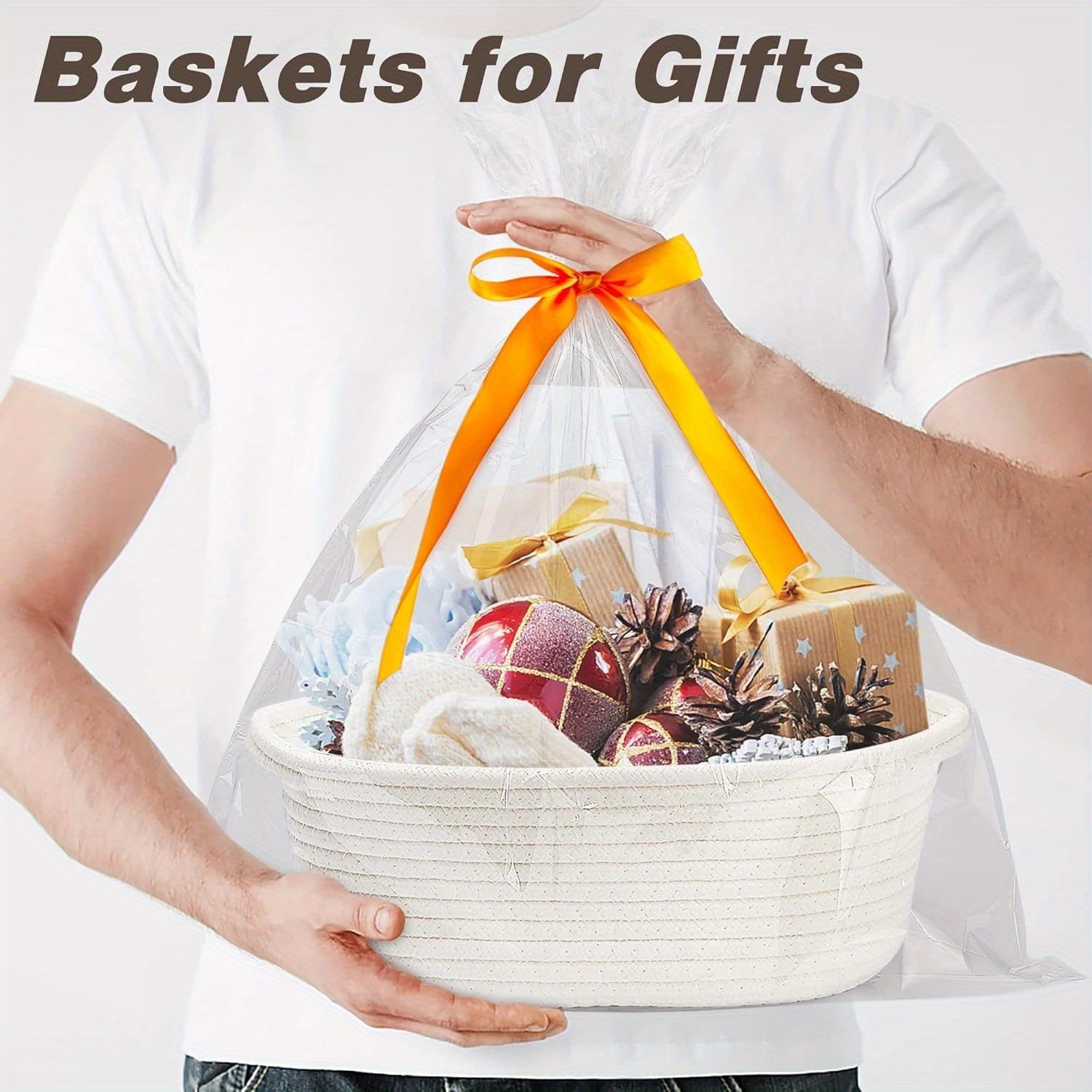 Personalized Cotton Gift Basket with Custom Embroidery, Handle, 30.48cm x 20.32cm