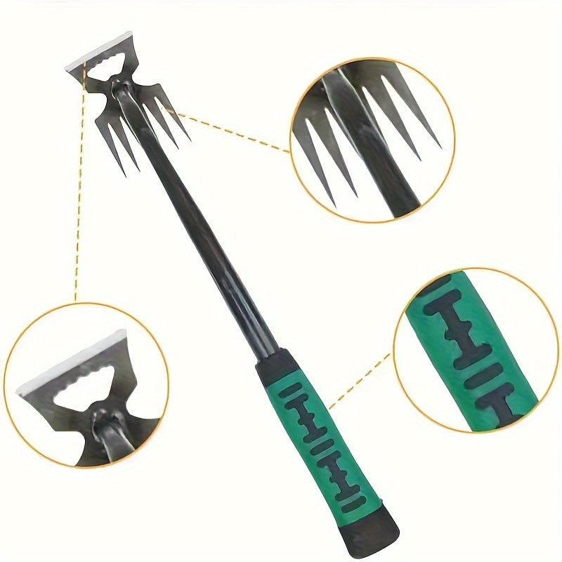 2024 Durable Manganese Steel Garden Weeder with 6 Tines and Rubber Handle