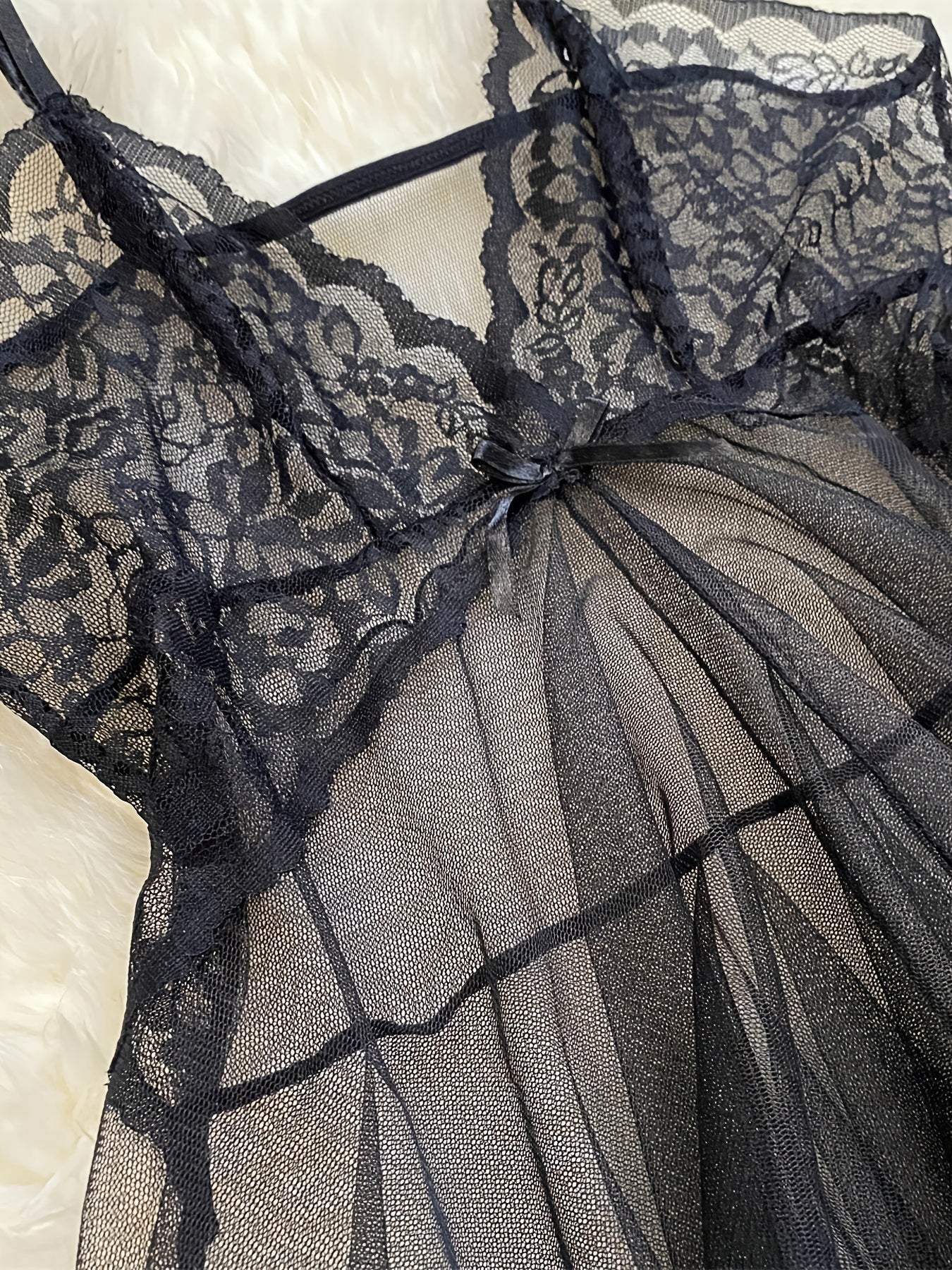 Women Sheer Mesh Lace Halter Dress and Thong Lingerie Set