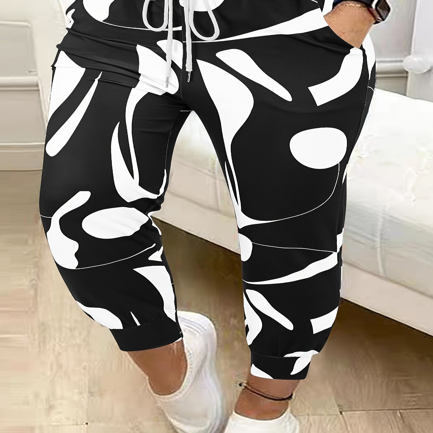 Women's Plus Size Harem Pants Polyester Elastane Casual Drawstring