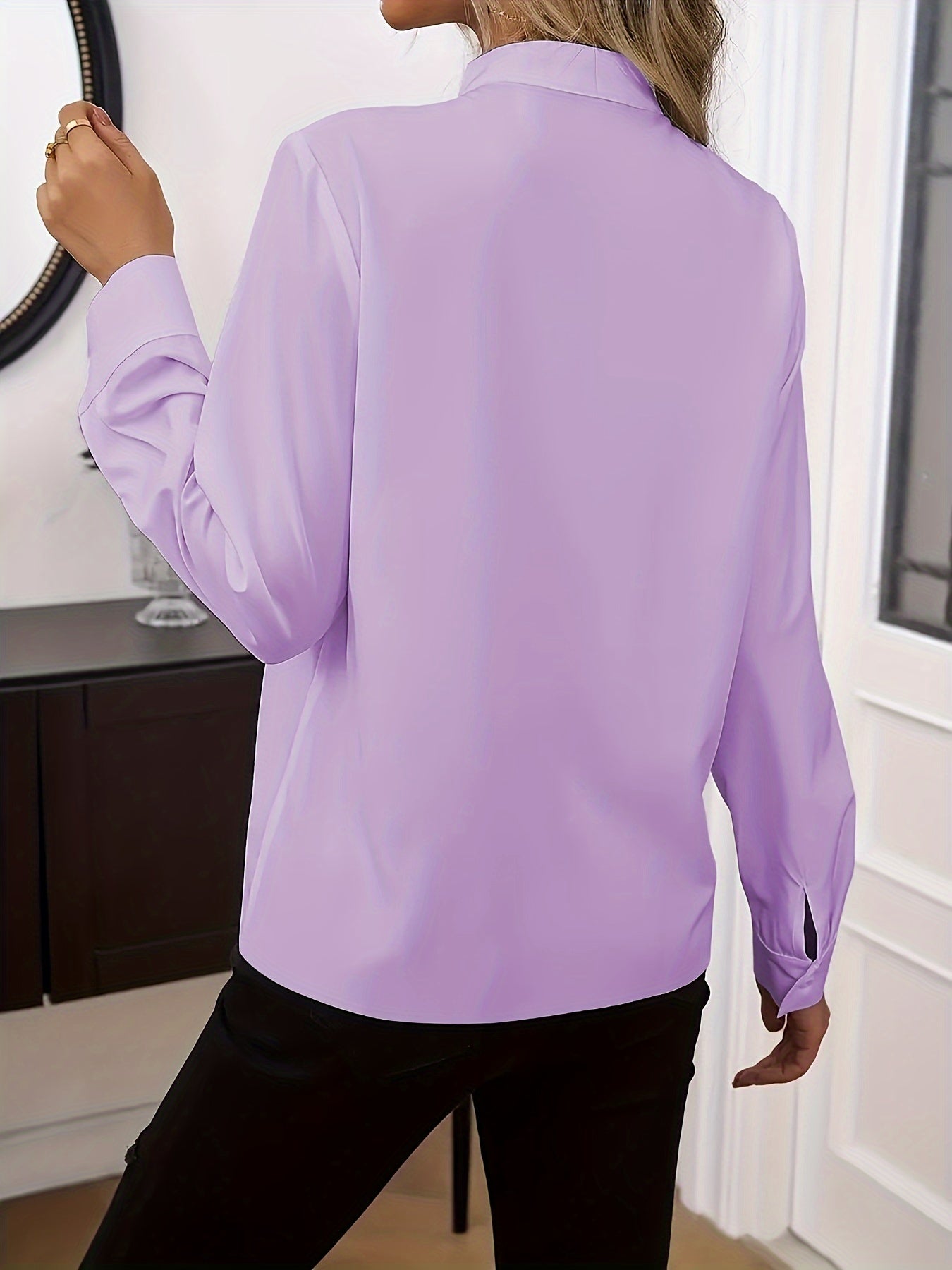 Women's Polyester Mock Neck Blouse with Ruffle Trim for Spring and Fall