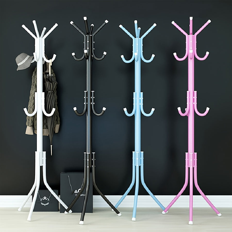 Black Metal Coat Rack with Tree-Style Design for Hanging Clothes and Hats