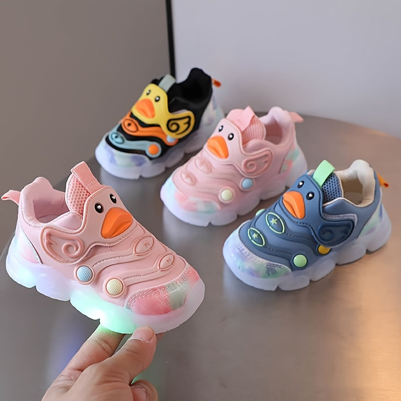 Kids LED Light-Up Shoes for Boys and Girls with Non-Slip Rubber Sole and Cartoon Design in Blue
