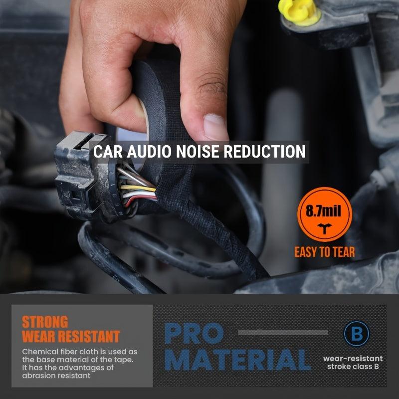 Black Fabric Adhesive Tape 15mm x 15m for Car Wiring Noise Reduction