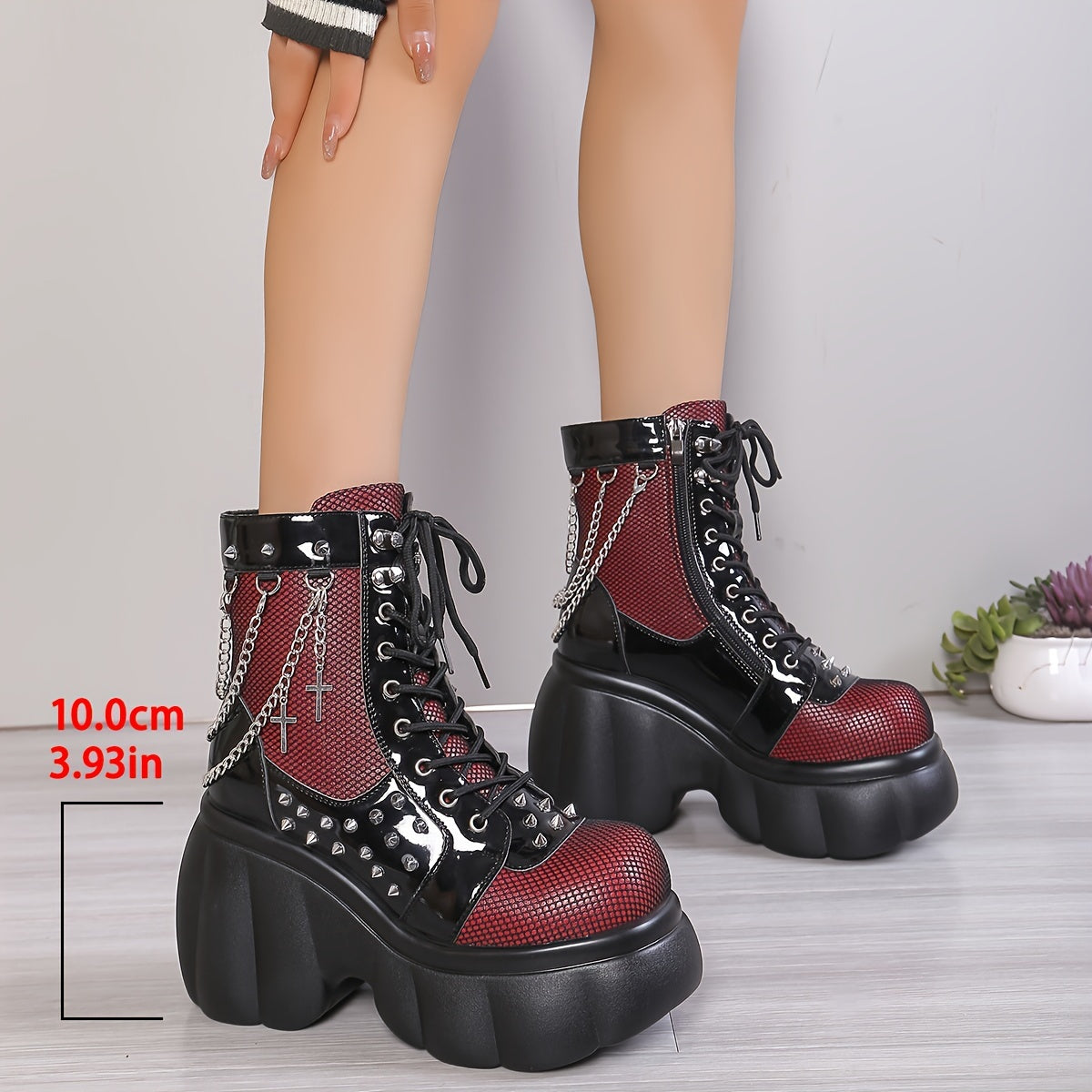 Women's Platform Ankle Boots Zipper Closure Round Toe Thick Sole