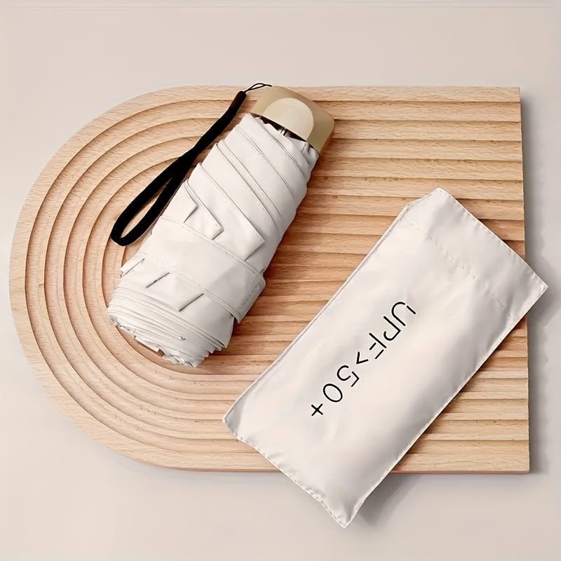 Mini Folding Umbrella UV Protection Windproof with Gold Handle Casual Basic Style