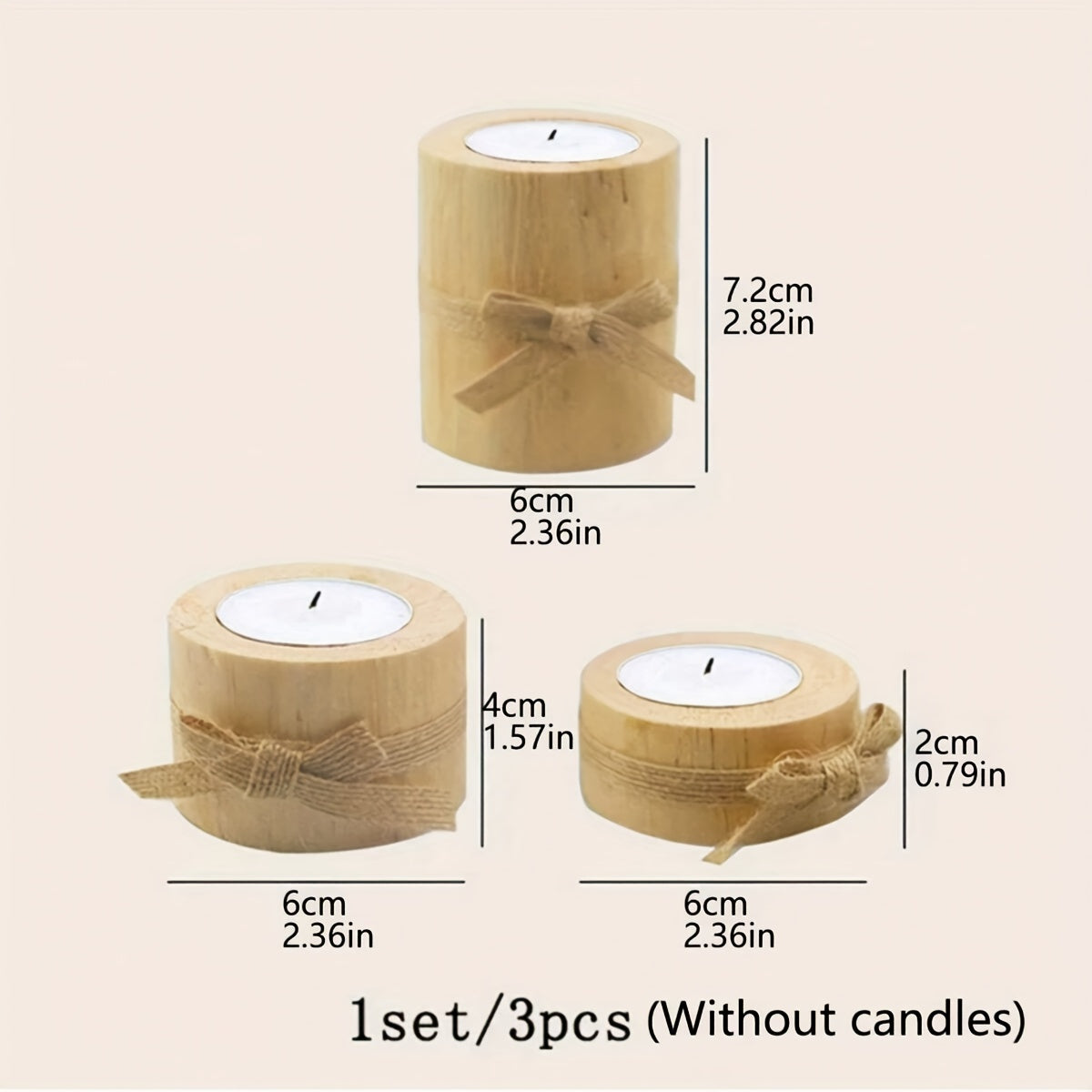 Set of 3 Handmade Wooden Candle Holders for Holiday Decor and Dinners