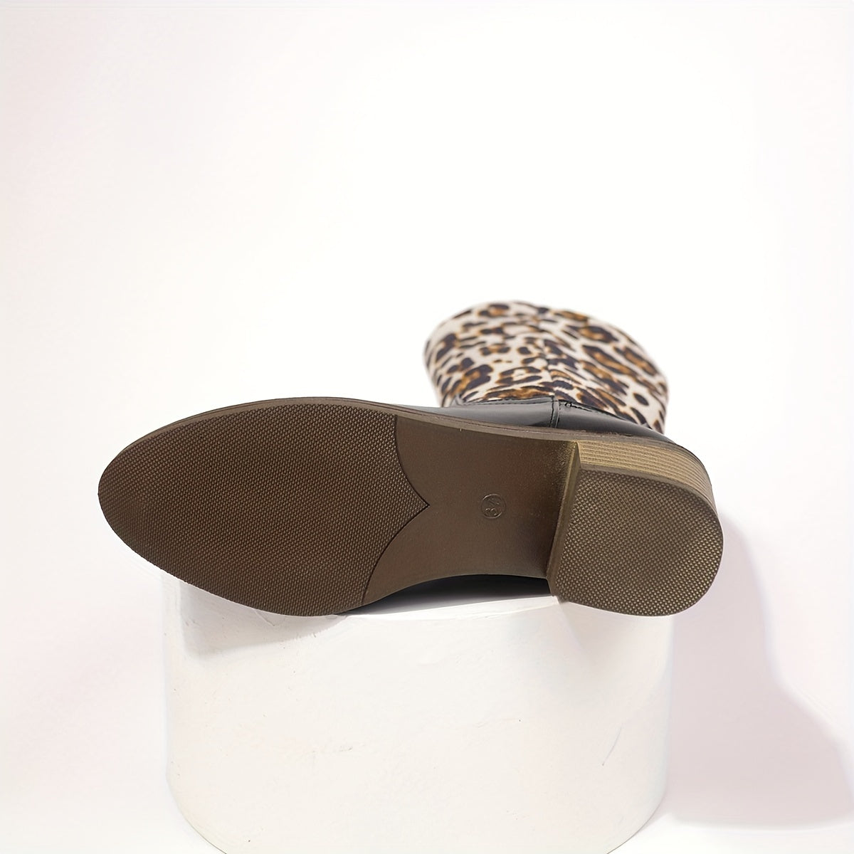 Women's Leopard Print Faux Leather Pointed Toe Boots with Chunky Heel