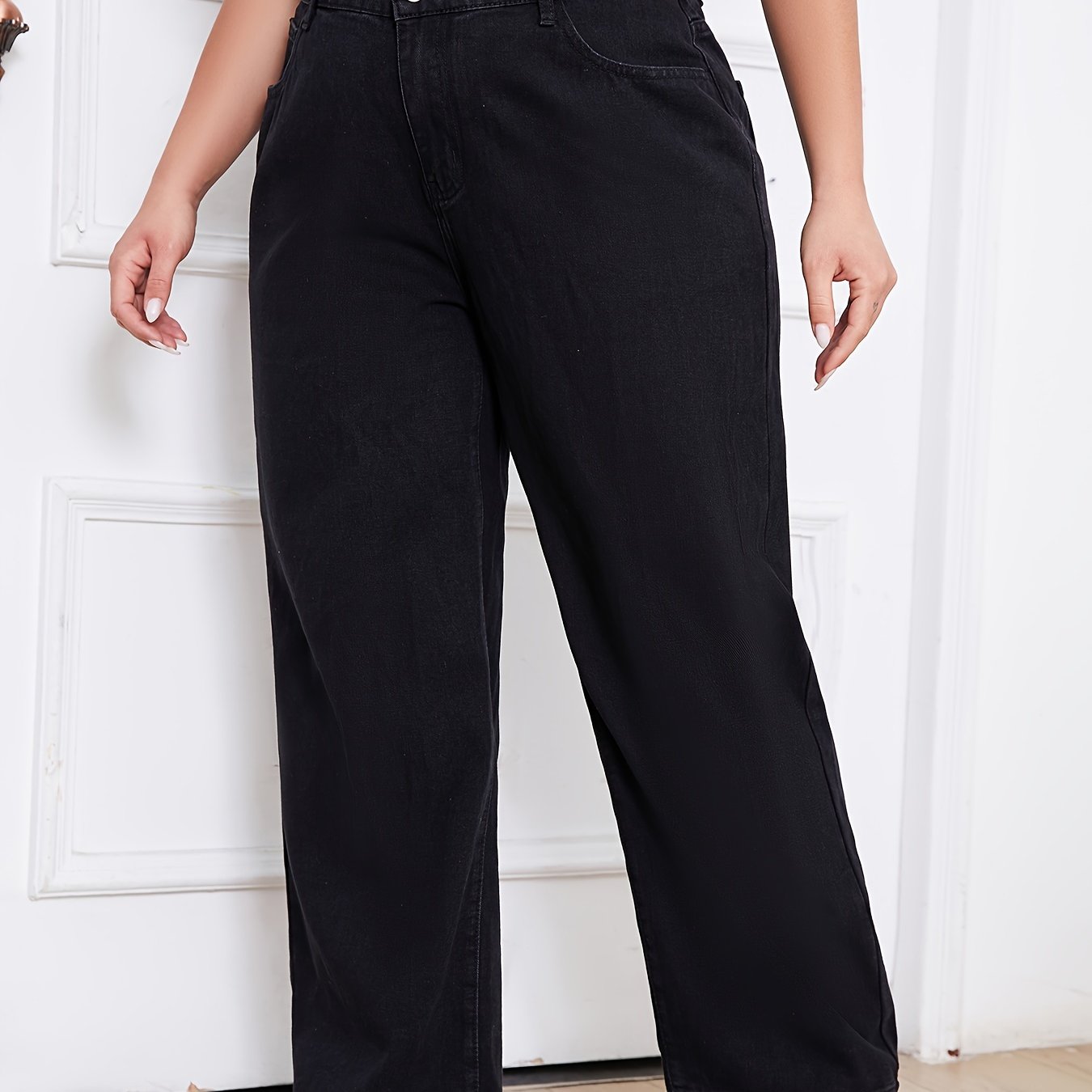 Plus Size Women's Denim Jeans Loose Fit Straight Leg Casual Pants