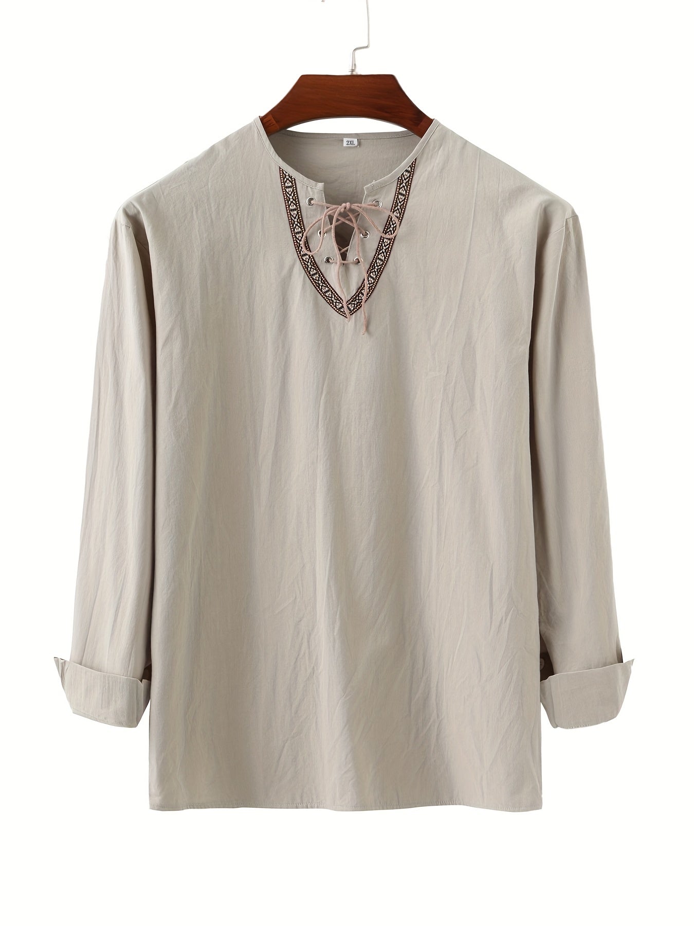 Katta o'lchamdagi erkaklar uchun vintage paxta futbolkasi, ip bilan bog'lash detali va bahor/yazda qulaylik uchun engil, nafas oladigan mato.