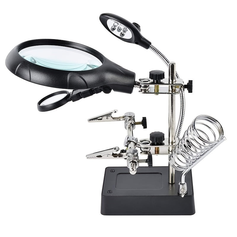 3-in-1 Soldering Station with Magnifying LED Light and Auxiliary Clip for Electronics and Crafting