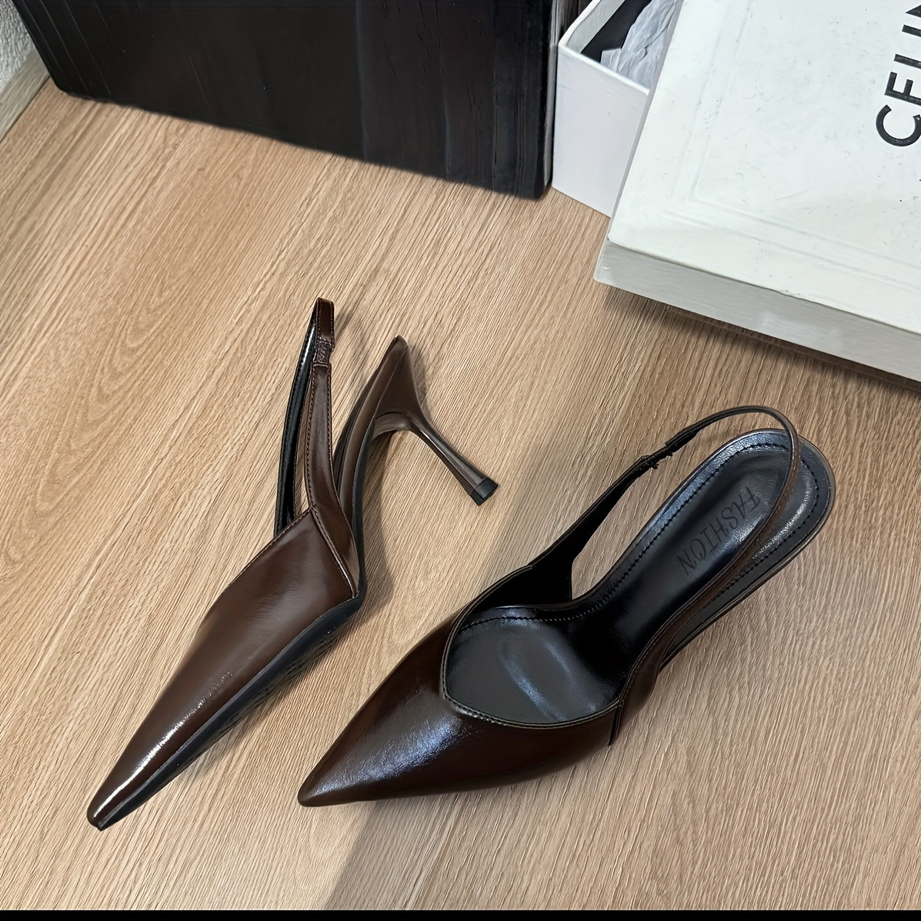 Women’s Metallic Silver Black Brown Pointed Toe Stiletto Heels with Ankle Strap