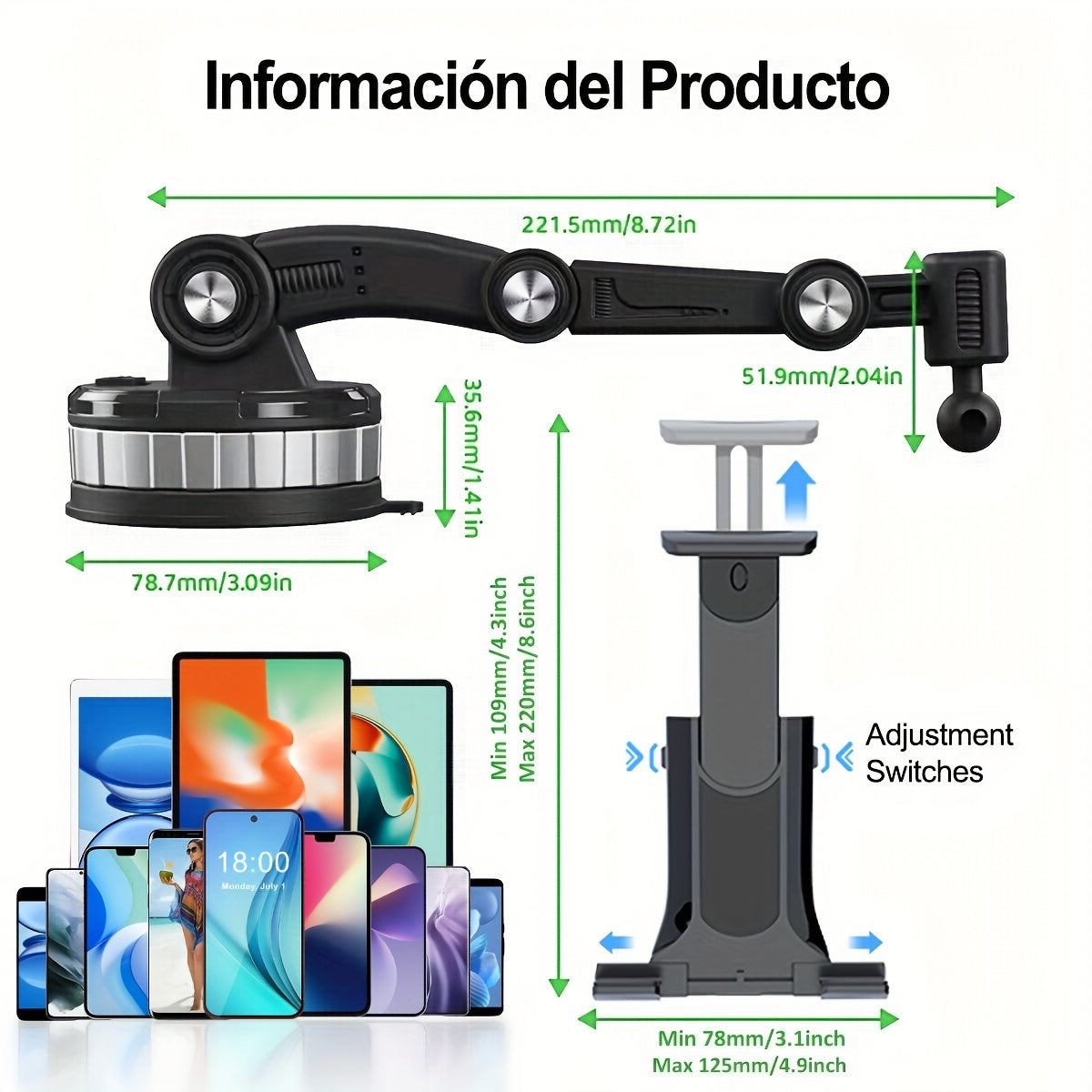 Universal Car Dashboard Tablet and Phone Holder Strong Suction 10-33cm