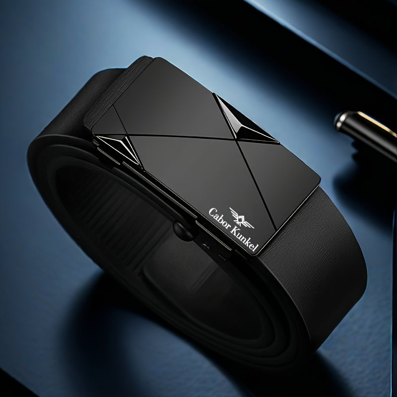 Men's Leather Belt with Auto Buckle Cowhide Casual Business No Teeth Design