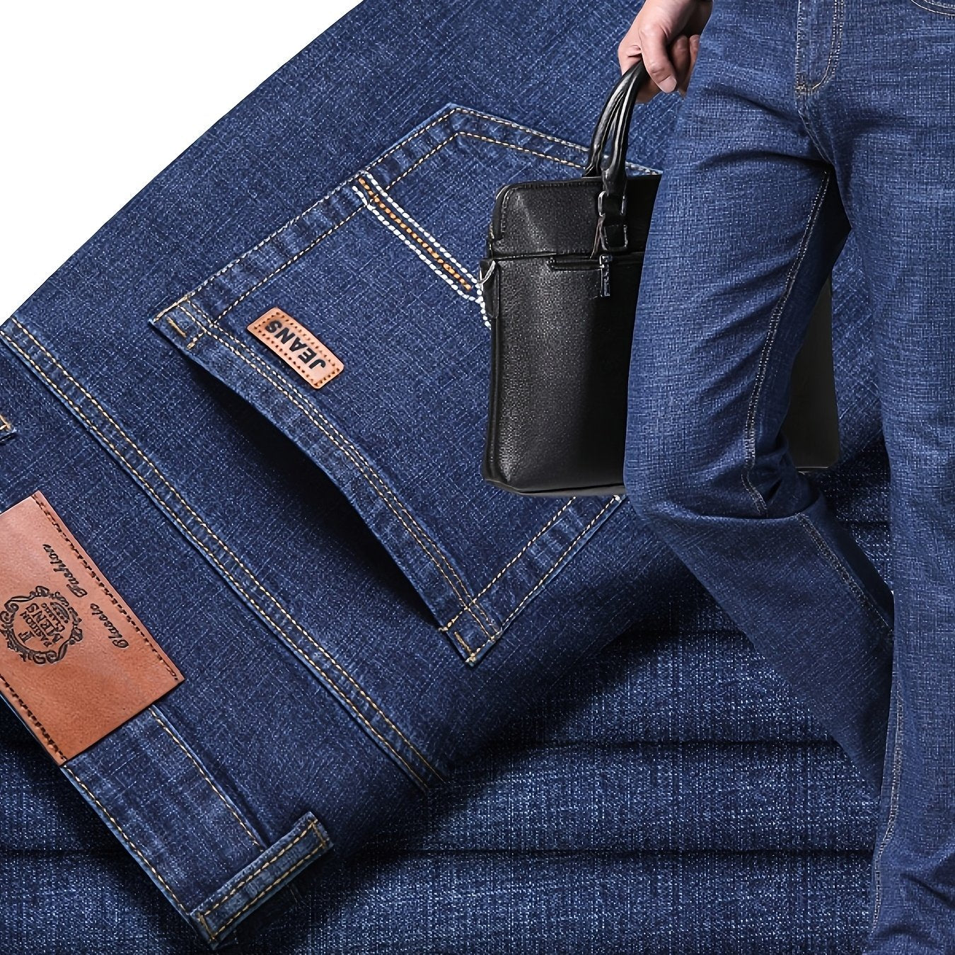 Erkaklar uchun klassik biznes tasodifiy, bir rangli jinsilar, barcha mavsumlar uchun mo'ljallangan paxta aralashmasidan tayyorlangan. Qulay biznes kiyimlari uchun cho'ziladigan denim bilan odatiy moslikni taqdim etadi, mashinada yuvish mumkin.