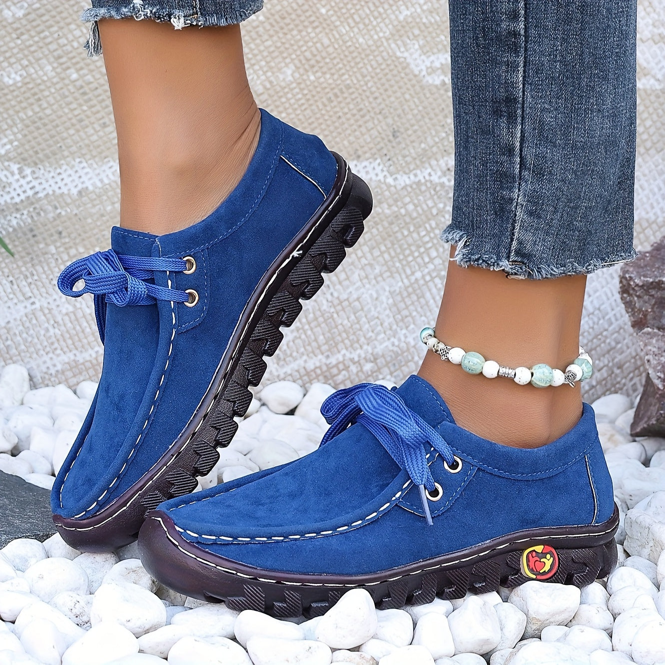 Women's Slip-Resistant Flat Shoes Breathable Fabric Casual Sneakers Blue Red Yellow