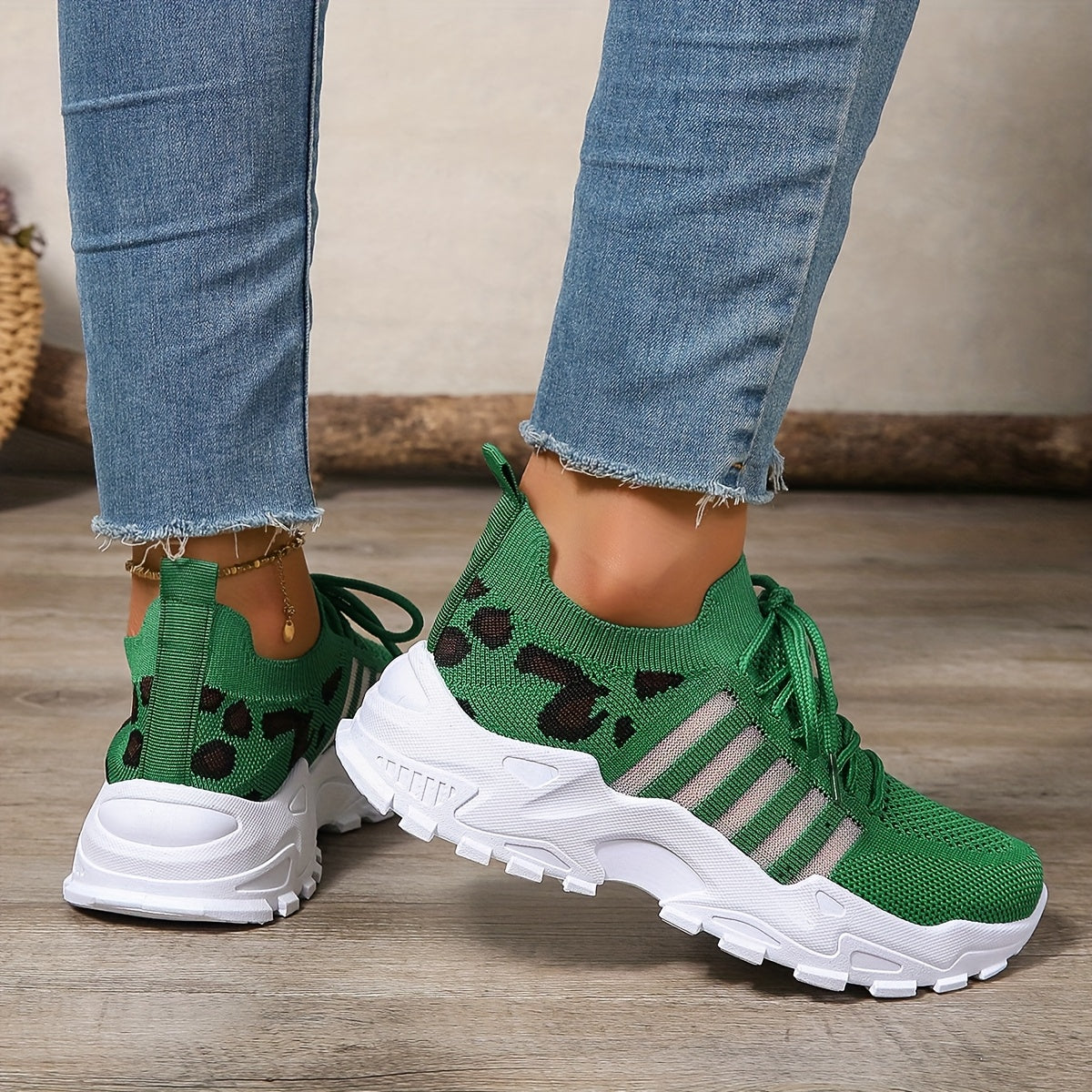 Zapatillas atléticas transpirables con estampado de leopardo para mujer, ideales para correr y hacer ejercicio