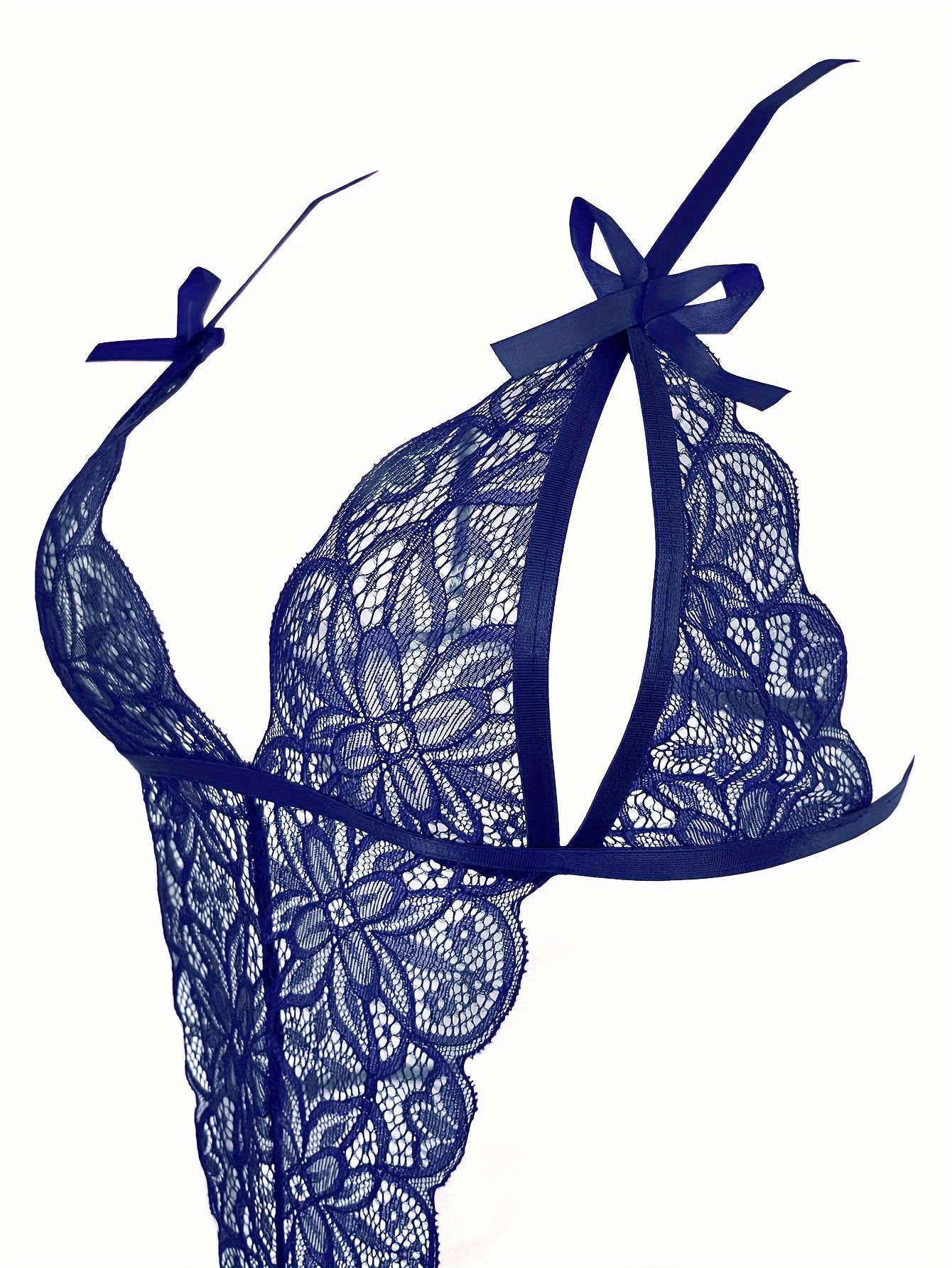 Lingerie Lace Backless Bodysuit with Open Crotch Thong and Bow