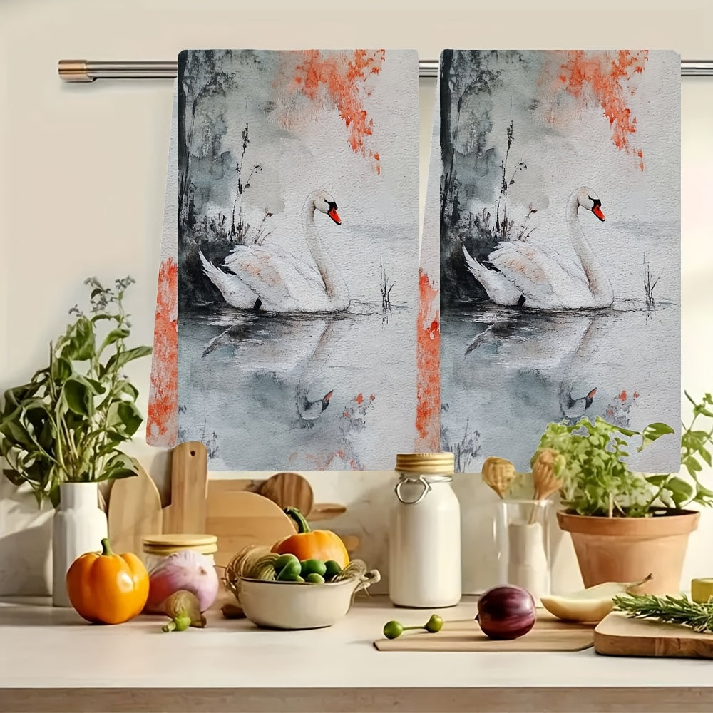 Juego de 2 toallas de cocina ultra suaves con diseño de cisne 16x24 pulgadas altamente absorbentes