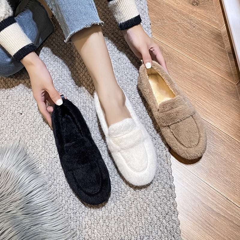 Women's Winter Loafers Soft Fleece-Lined Slip-On Flats Casual Shoes