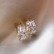 Women's Gold Plated Copper Earrings with Synthetic Zircon, Versatile Jewelry