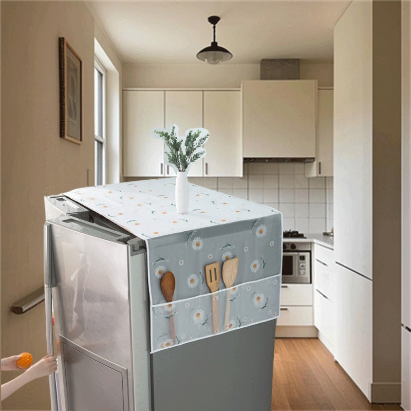 Funda para nevera con diseño floral en verde y blanco, a prueba de polvo, protector de electrodomésticos de cocina