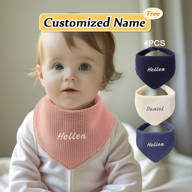 Set of 4 Children's Saliva Towels with Triangle Towel and Adjustable Mouthguard Soft Breathable Natural Material