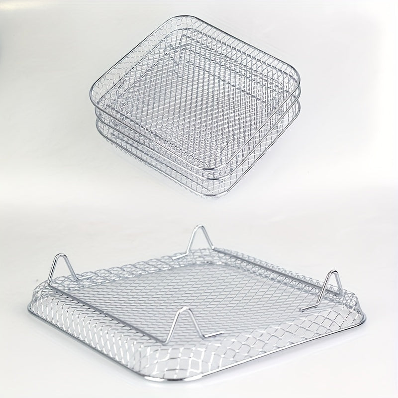 3 qavatli zanglamaydigan po'latdan yasalgan quritish tokchasi - oshxona va ovqatlanish uchun drenaj bilan jihozlangan, havo fritözlari va BBQ gril uchun ko'p funksiyali aksessuar.