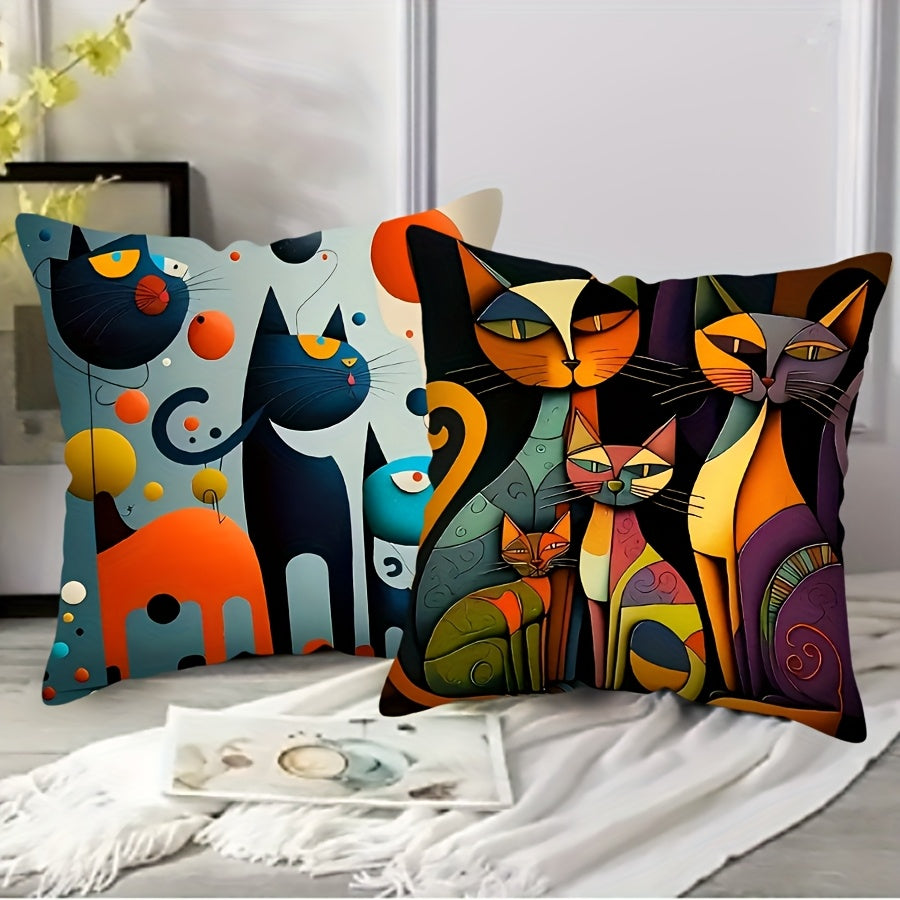 Abstract Cat Print Decorative Throw Pillow Cover Soft Zip Closure for Home Sofa Bed Car Office