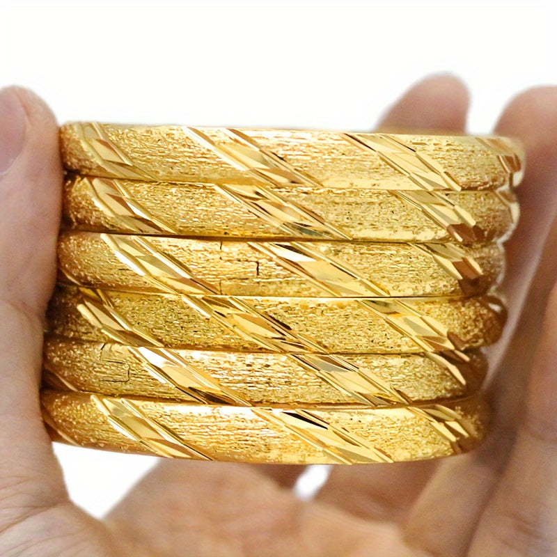 Ayollar va uniseks zargarlik uchun Afrika Efiopiya qo‘l bilakuzuklari bilan 6 ta oltin qoplangan mis bangles to'plami