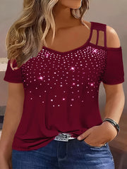 Top para mujer de talla grande con pedrería brillante y adornos de pedrería