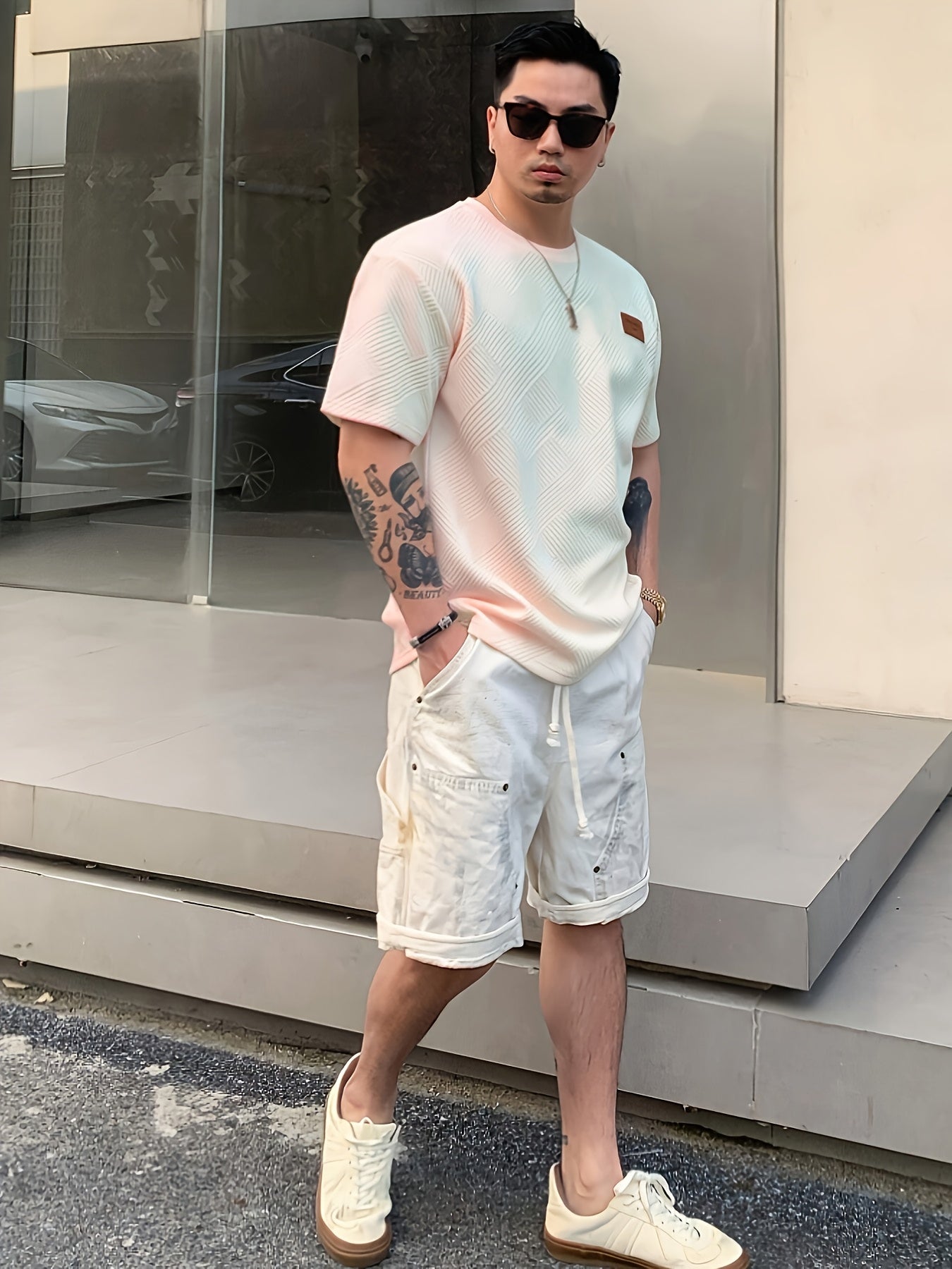 Мужская повседневная футболка с круглым вырезом из полиэстера с легкой эластичностью, однотонная трикотажная ткань для всех сезонов