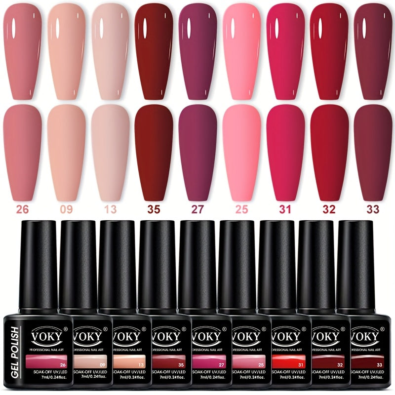 9-Bottle Gel Nail Polish Set Long-Lasting UV LED Hypoallergenic Formaldehyde-Free 0.24 oz