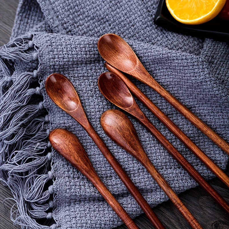Conjunto de cucharas de café de mango largo, que incluye cucharas pequeñas de madera para miel y remover