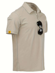 Men's Dark Blue Geometric Pattern Polo Shirt Short Sleeve Casual Sporty Golf Tennis