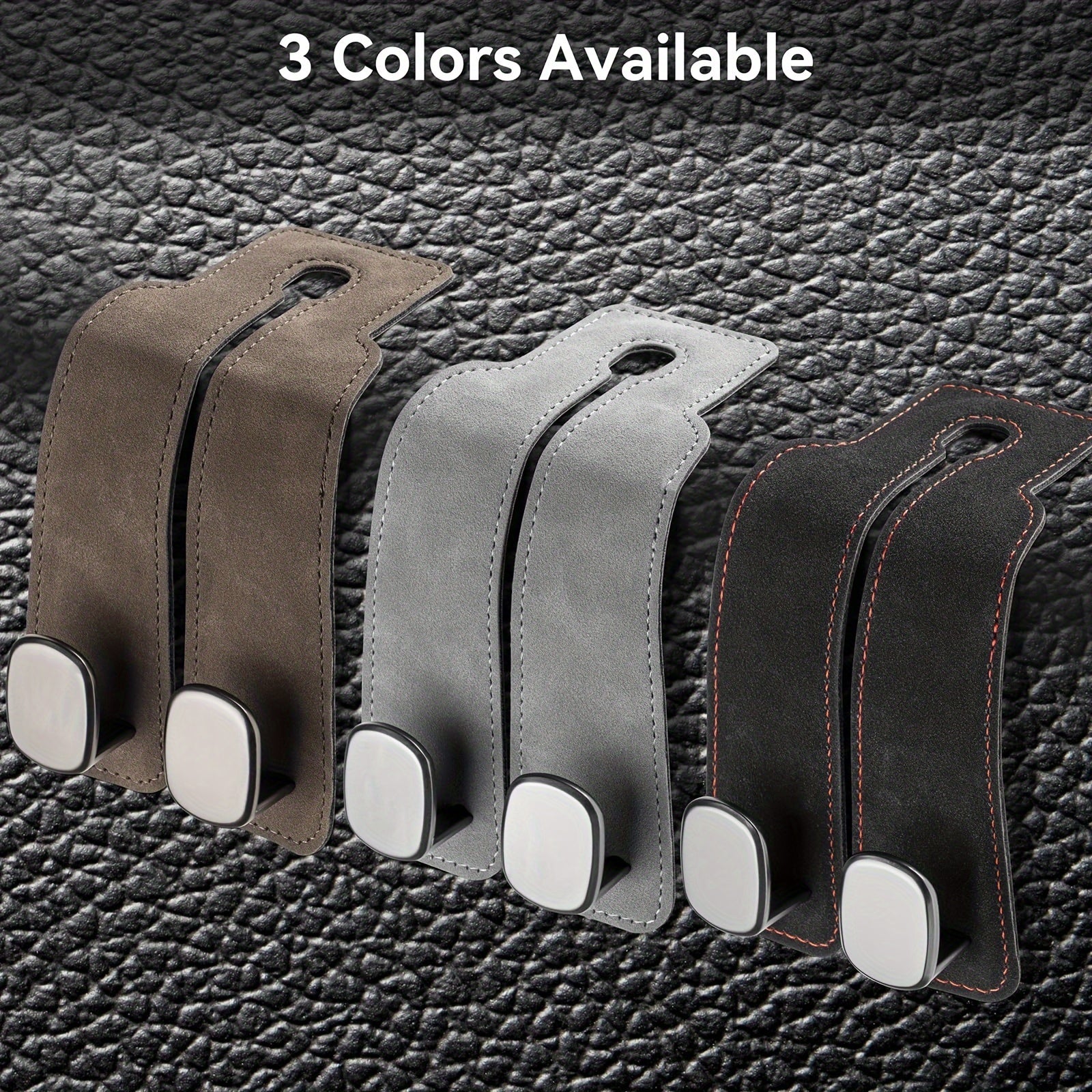 Car Seat Back Hooks Black Red Stitch Synthetic Leather 2 Pack