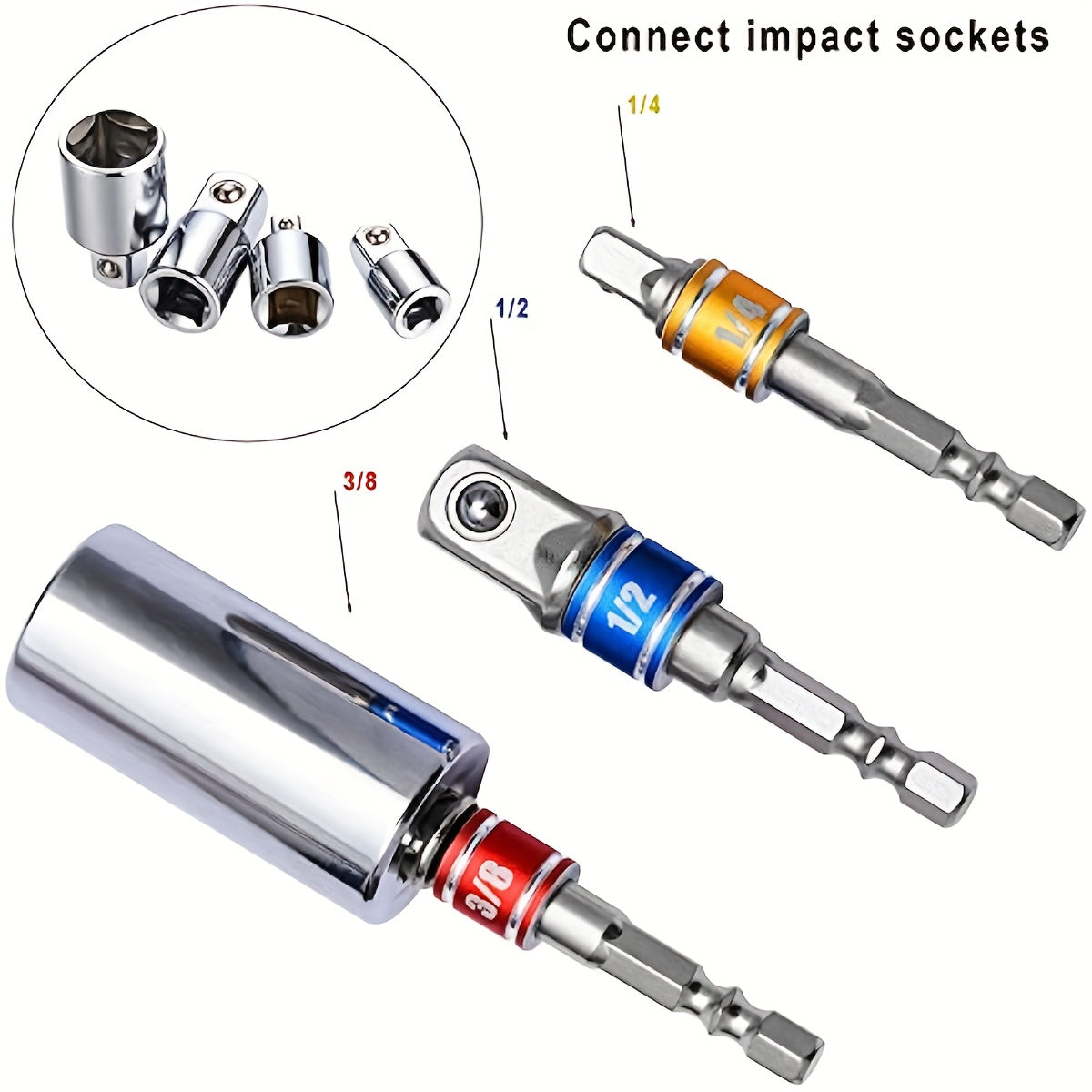 3-Piece Impact Socket Adapter Set, Color Coded, Alloy Construction